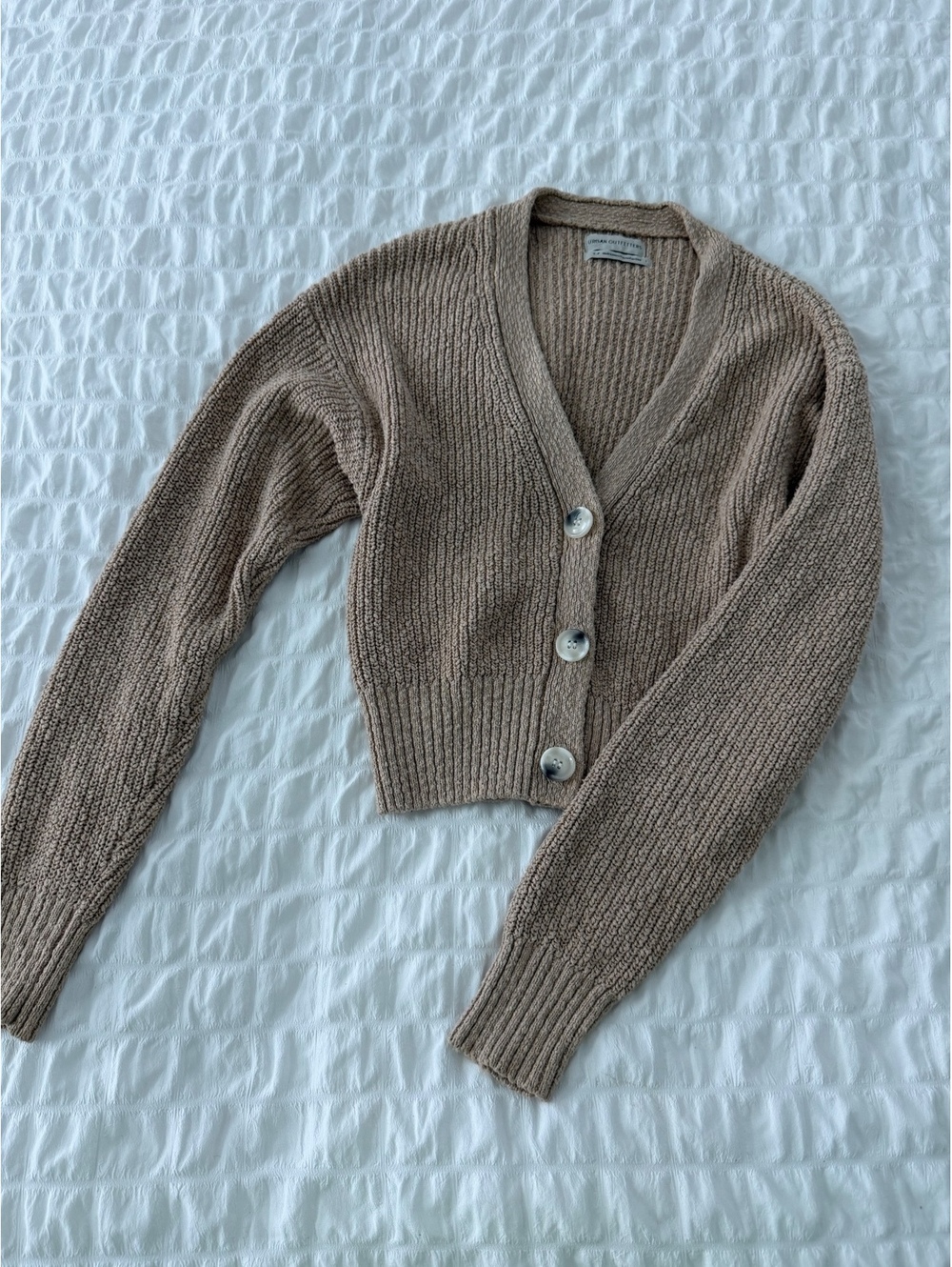 Urban Outfitters Cropped Knit Cardigan Sweater in Beige